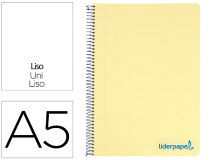 Cuaderno espiral Liderpapel Wonder A5 tapa plástico 120h micro 90g c/5mm. color amarillo